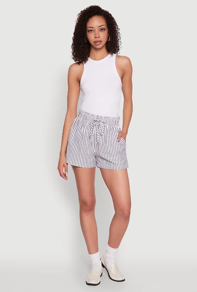 Womens Seersucker Striped Drawstring Waist Shorts, Multi, Size L