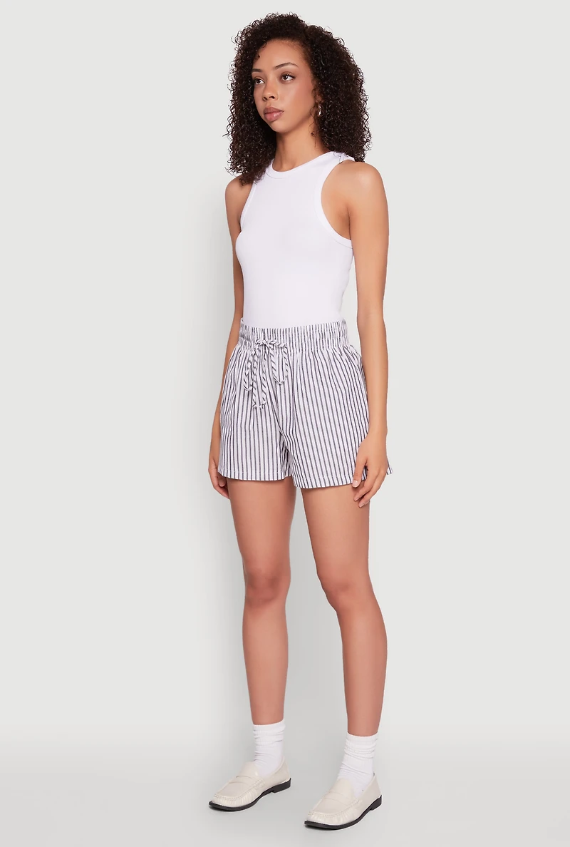Womens Seersucker Striped Drawstring Waist Shorts, S