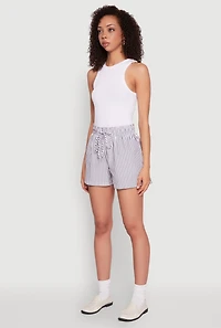 Womens Seersucker Striped Drawstring Waist Shorts, S