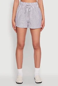 Womens Seersucker Striped Drawstring Waist Shorts, Multi, Size L