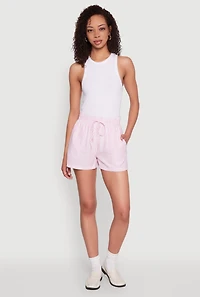 Womens Seersucker Striped Drawstring Waist Shorts, Pink, Size S