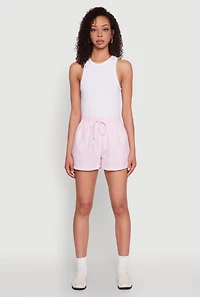 Womens Seersucker Striped Drawstring Waist Shorts, Pink, Size S