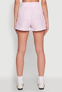 Womens Seersucker Striped Drawstring Waist Shorts, Pink, Size S
