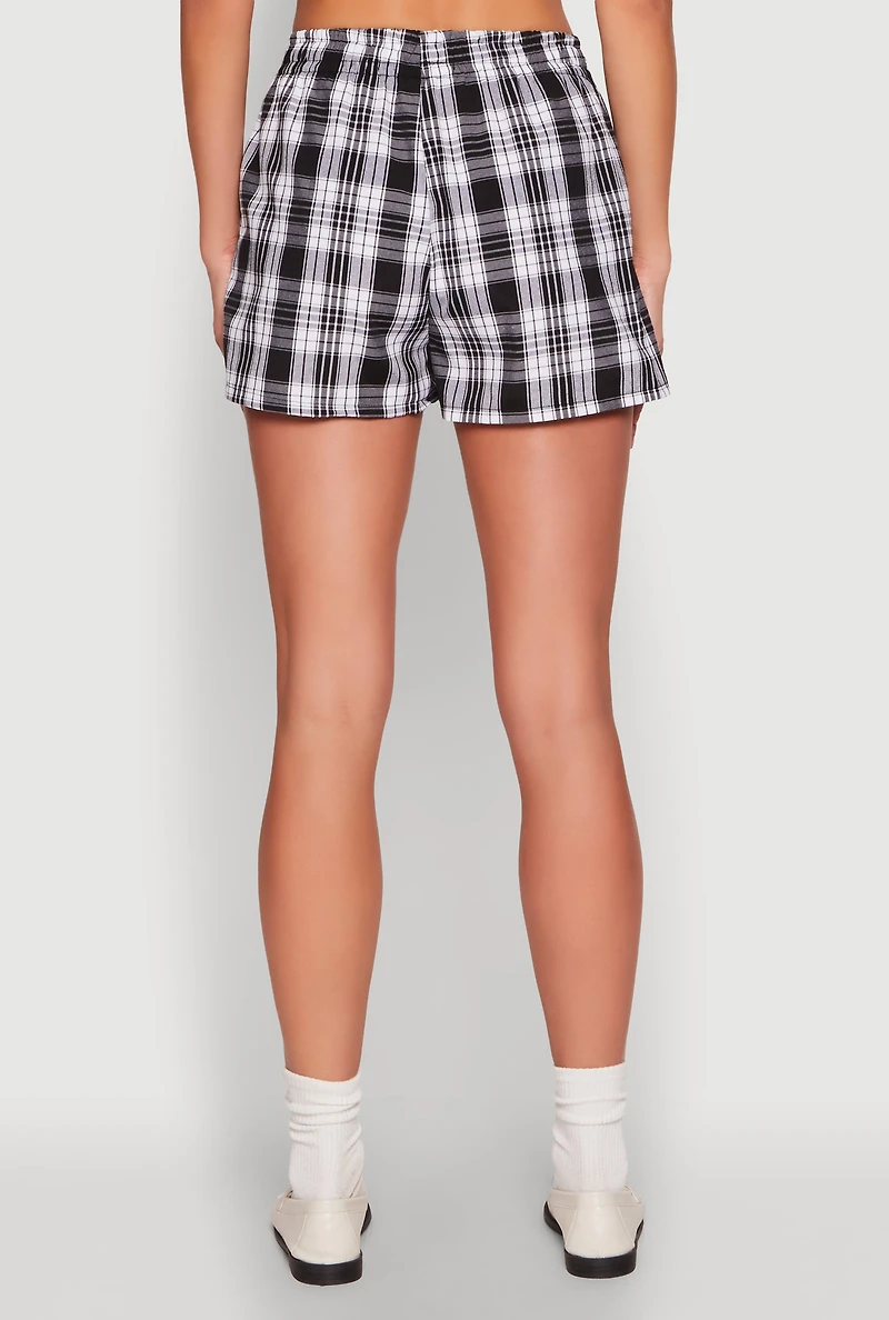 Womens Pull On Plaid Shorts, Multi, Size L