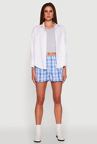 Womens Pull On Plaid Shorts, Blue, Size L