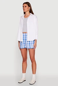 Womens Pull On Plaid Shorts, Blue, Size L