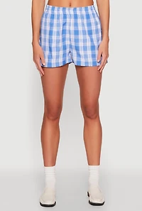 Womens Pull On Plaid Shorts, Blue, Size L
