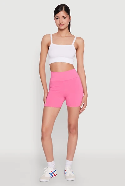 Womens High Waist Yoga Shorts, Pink, Size M