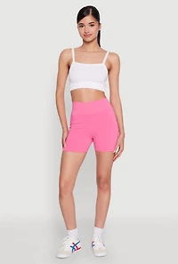 Womens High Waist Yoga Shorts, Pink, Size M