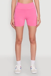 Womens High Waist Yoga Shorts, Pink, Size M