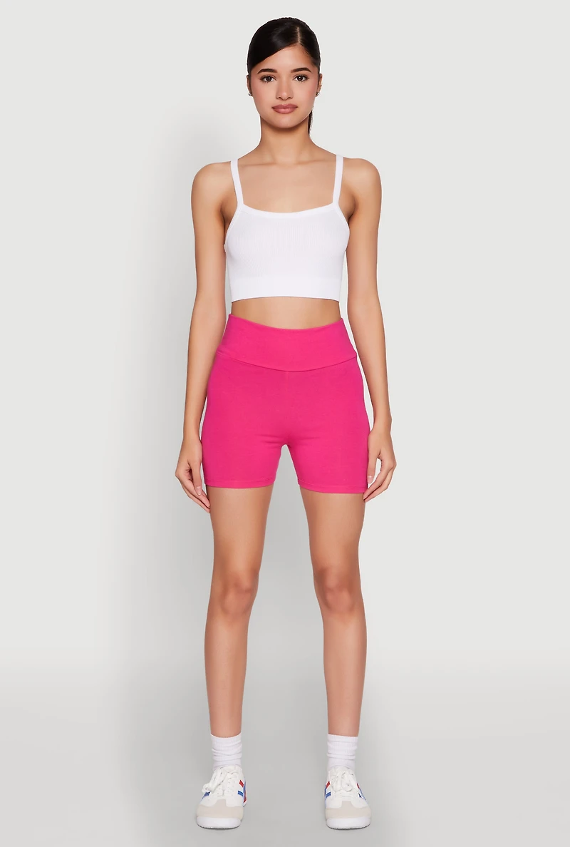 Womens High Waist Yoga Shorts, Pink, Size L