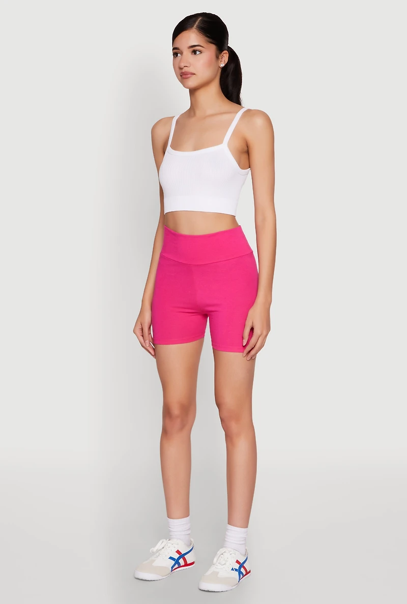 Womens High Waist Yoga Shorts, Pink, Size L
