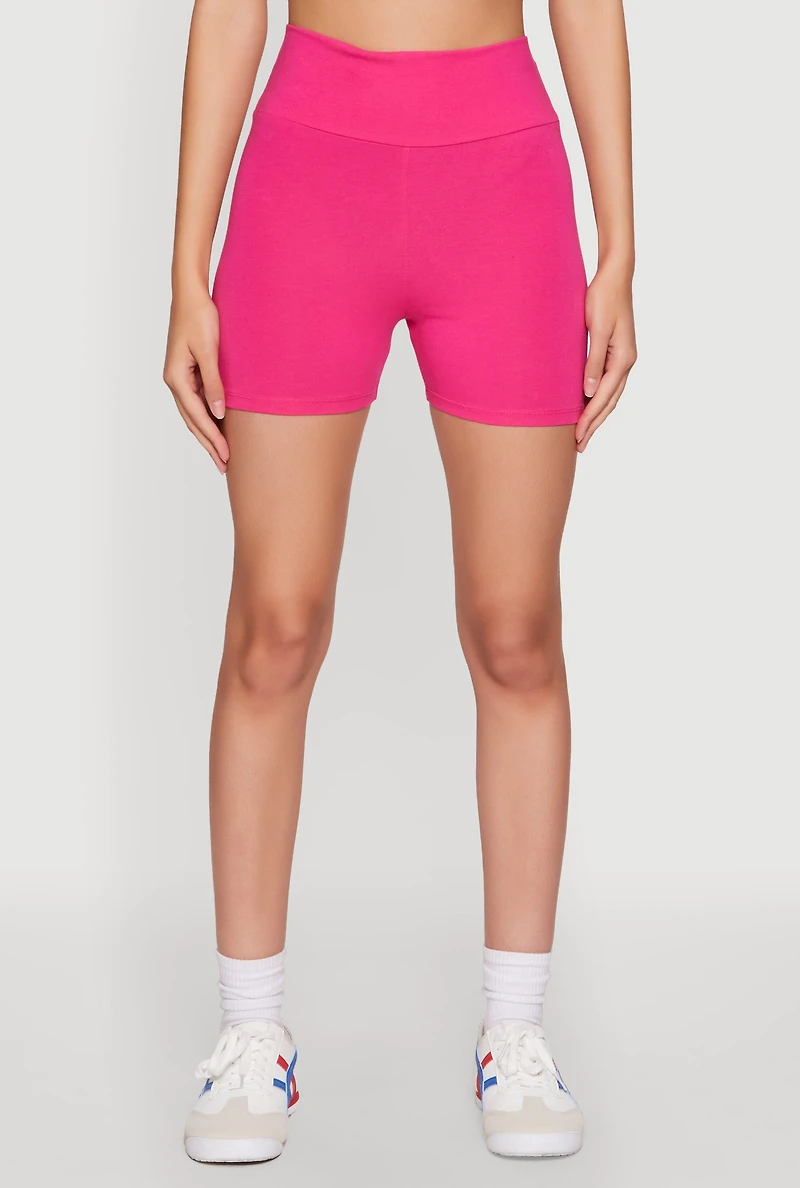 Womens High Waist Yoga Shorts, Pink, Size L