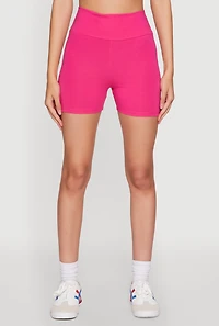 Womens High Waist Yoga Shorts, Pink, Size L