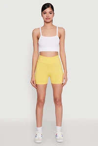 Womens High Waist Yoga Shorts, Yellow, Size S