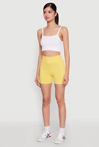 Womens High Waist Yoga Shorts, Yellow, Size S
