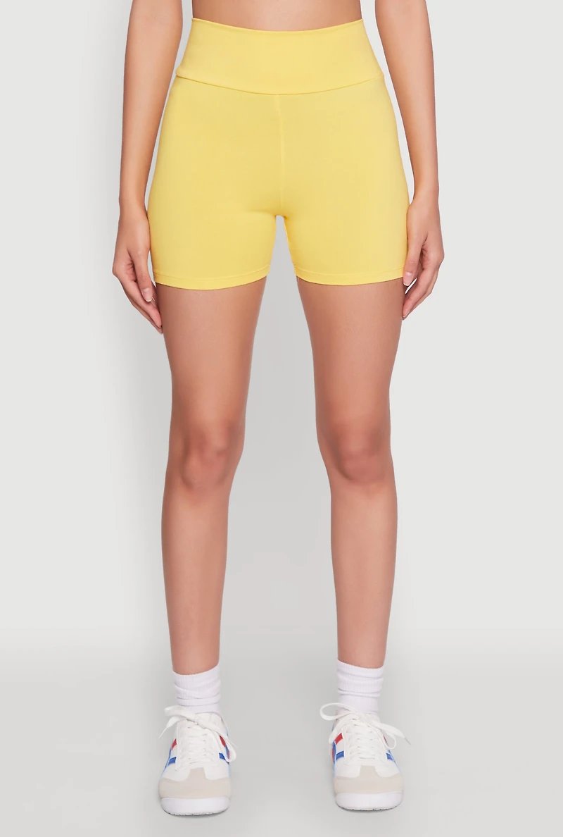 Womens High Waist Yoga Shorts, Yellow, Size S