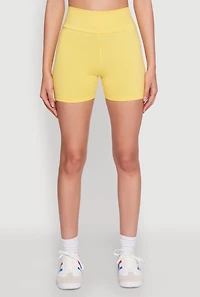 Womens High Waist Yoga Shorts, Yellow, Size S