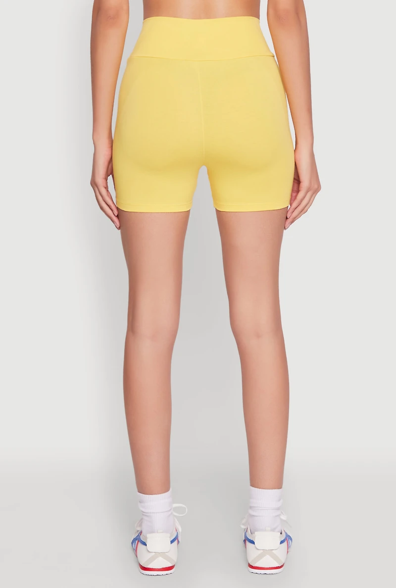 Womens High Waist Yoga Shorts, Yellow, Size S