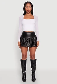 Womens Leather Look High Waisted Bubble Skirt, Black, Size M