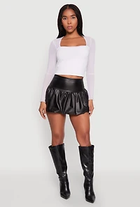 Womens Leather Look High Waisted Bubble Skirt, Black, Size M