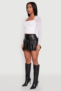 Womens Leather Look High Waisted Bubble Skirt, Black, Size M