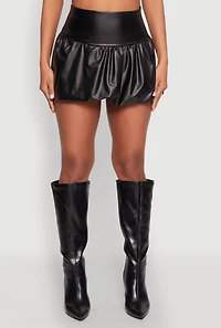 Womens Leather Look High Waisted Bubble Skirt, Black, Size M