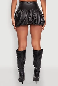 Womens Leather Look High Waisted Bubble Skirt, Black, Size M