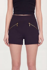 Zipper Detail High Waisted Shorts