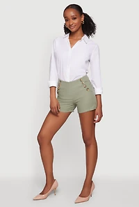 Button Detail Zip Back Shorts