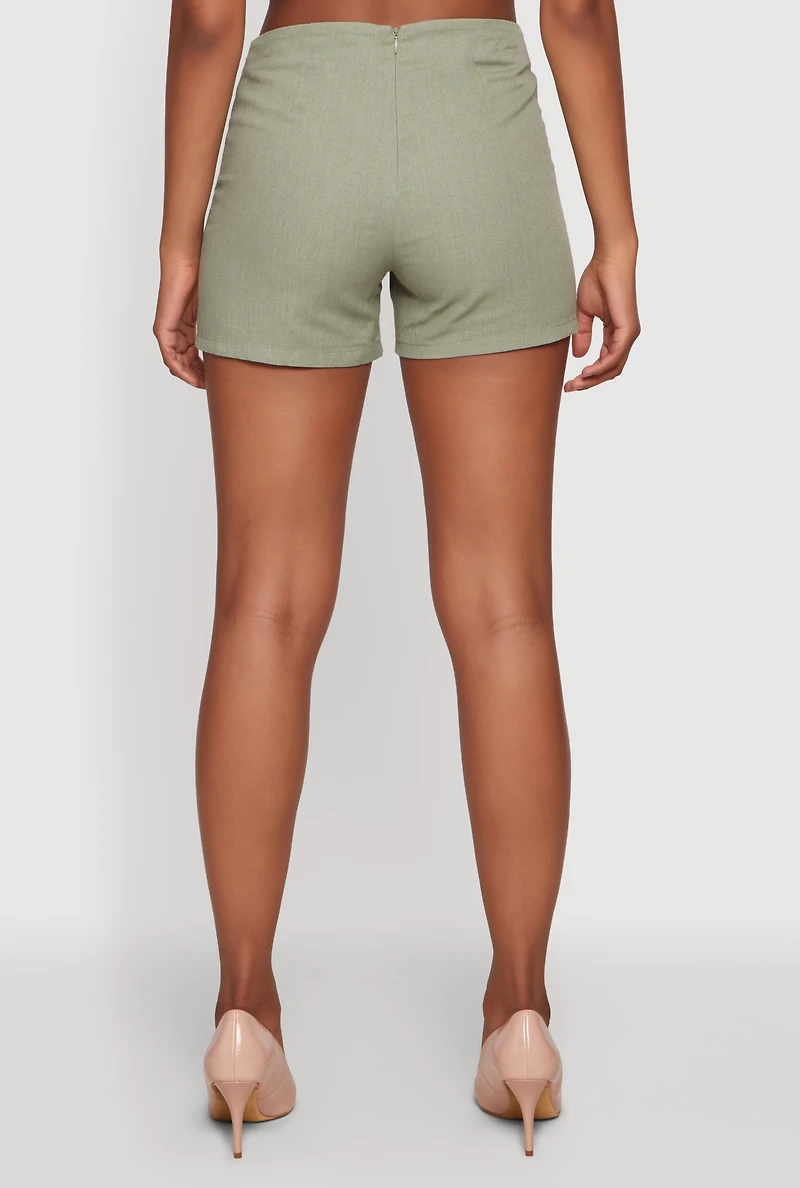 Button Detail Zip Back Shorts