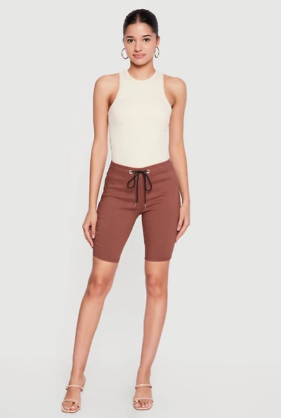 Solid Twill Drawstring Waist Shorts