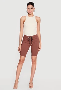 Solid Twill Drawstring Waist Shorts