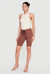 Solid Twill Drawstring Waist Shorts