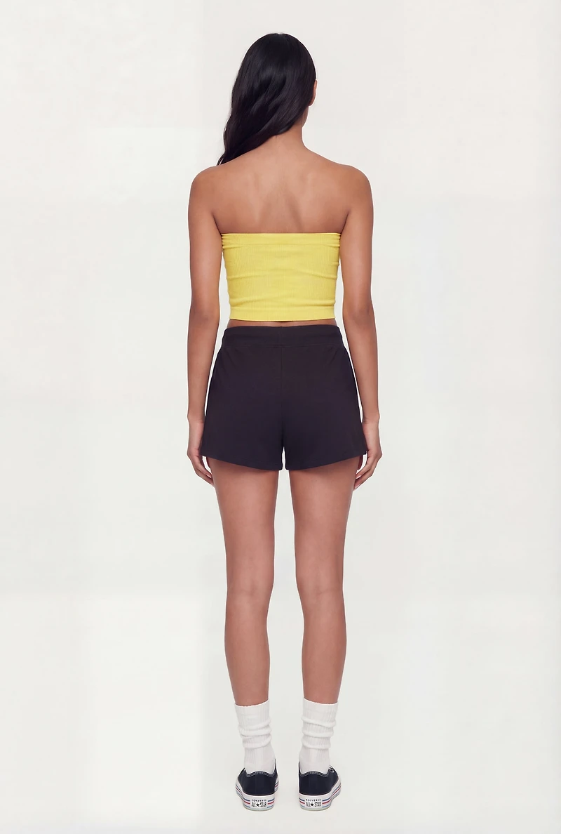 French Terry Drawstring High Waisted Shorts