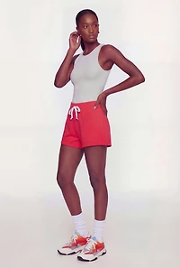 French Terry Drawstring High Waisted Shorts
