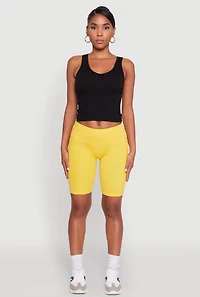 Womens Stylish Bike Shorts with Tummy Tucker and Side Pockets, Yellow, Size S