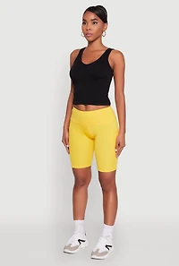 Womens Stylish Bike Shorts with Tummy Tucker and Side Pockets, Yellow, Size S