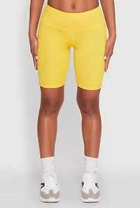 Womens Stylish Bike Shorts with Tummy Tucker and Side Pockets, Yellow, Size S