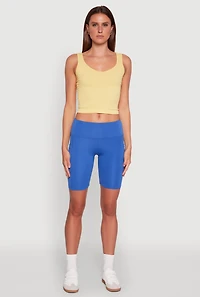 Womens Stylish Bike Shorts with Tummy Tucker and Side Pockets, Blue, Size L