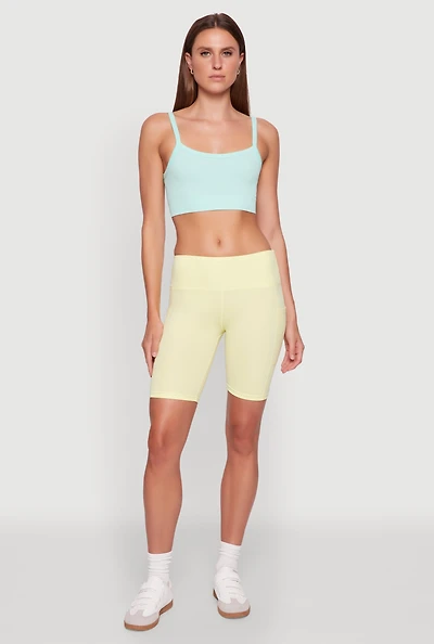 Womens Cellphone Pocket Biker Shorts, Yellow, Size M