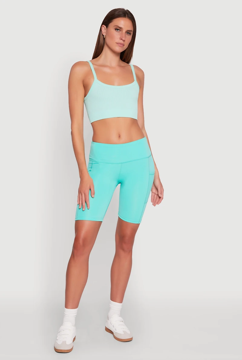 Womens Cellphone Pocket Biker Shorts, Green,