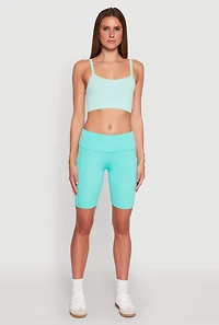 Womens Cellphone Pocket Biker Shorts, Green,