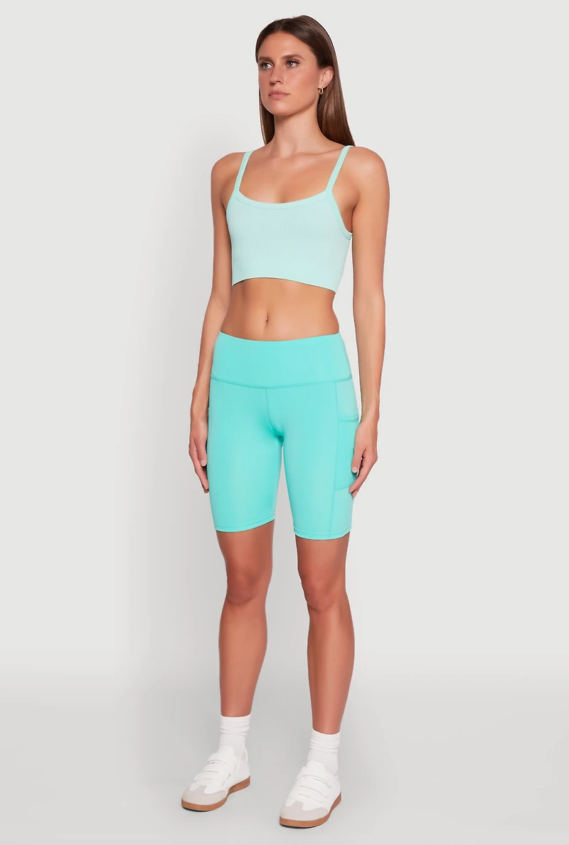 Womens Cellphone Pocket Biker Shorts, Green,
