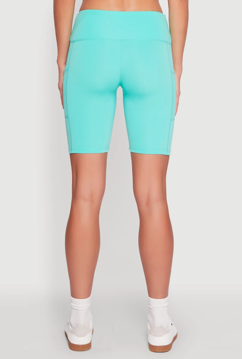 Womens Cellphone Pocket Biker Shorts, Green,