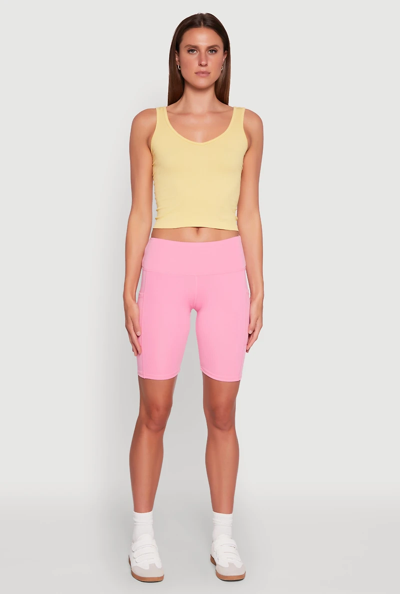 Womens Cellphone Pocket Biker Shorts, Pink, Size L
