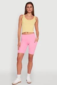 Womens Cellphone Pocket Biker Shorts, Pink, Size L