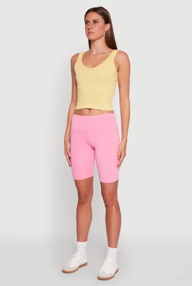 Womens Cellphone Pocket Biker Shorts, Pink, Size L