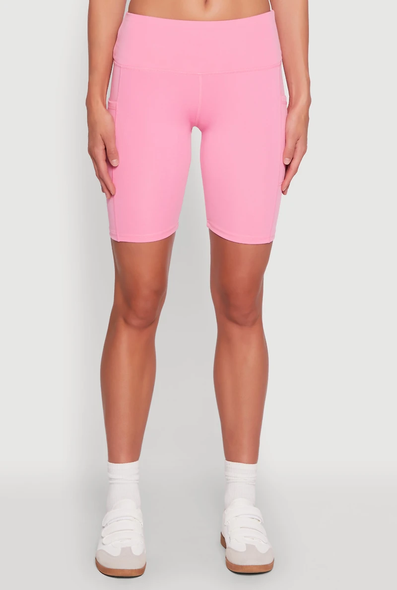 Womens Cellphone Pocket Biker Shorts, Pink, Size L