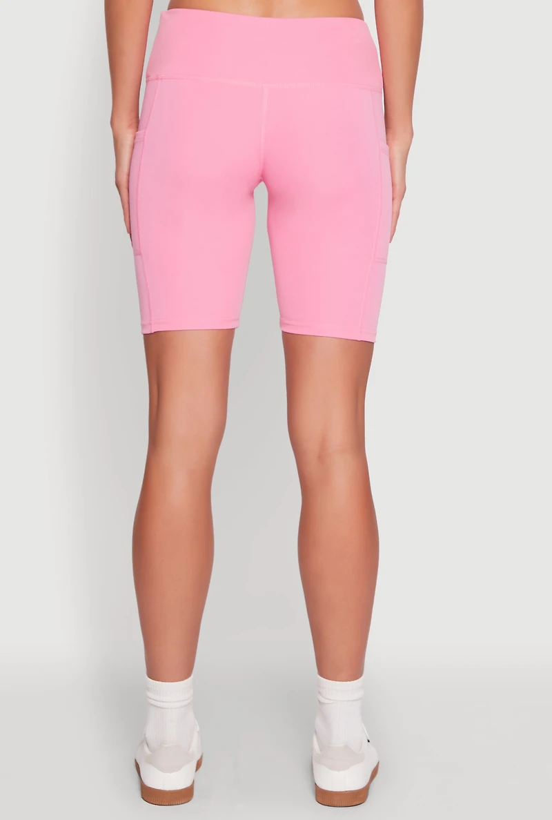 Womens Cellphone Pocket Biker Shorts, Pink, Size L